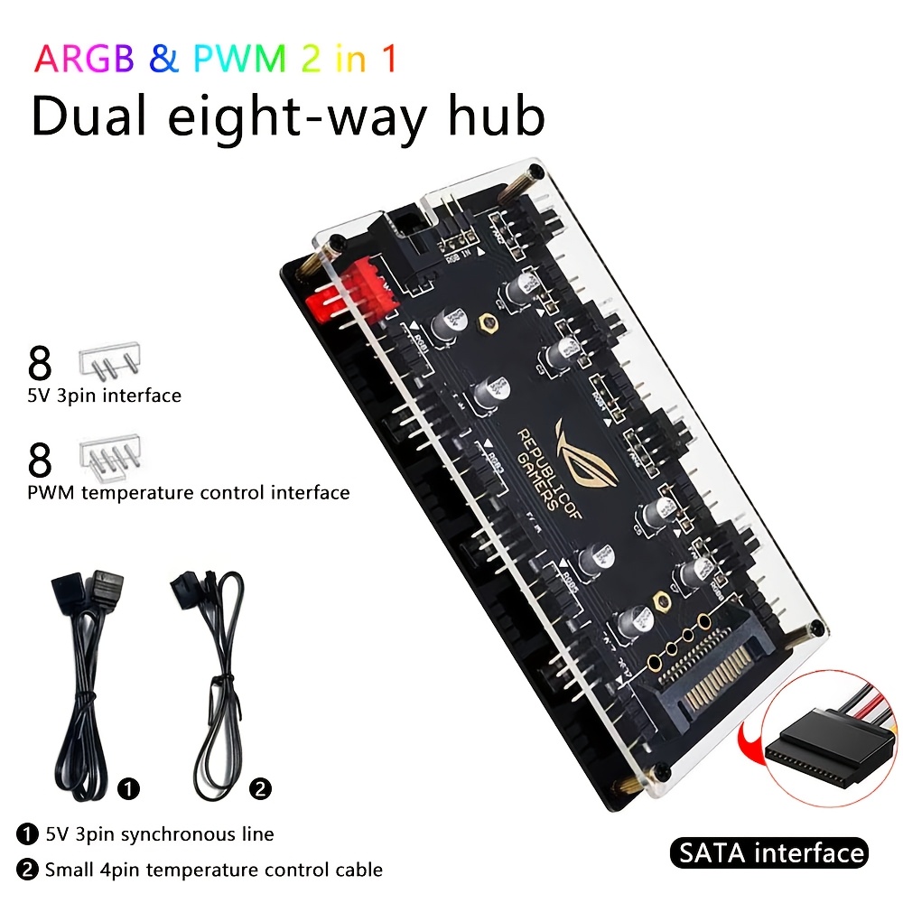Fan Hub Rgb Controller - ฮับพัดลม 8 พอร์ตคู่ ARGB/PWM 2-in-1 5V