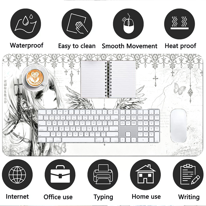 แผ่นรองเมาส์หนังสีดำสีขาวอะนิเ - Gaming Accessories For Desk บทวิจารณ์และราคา